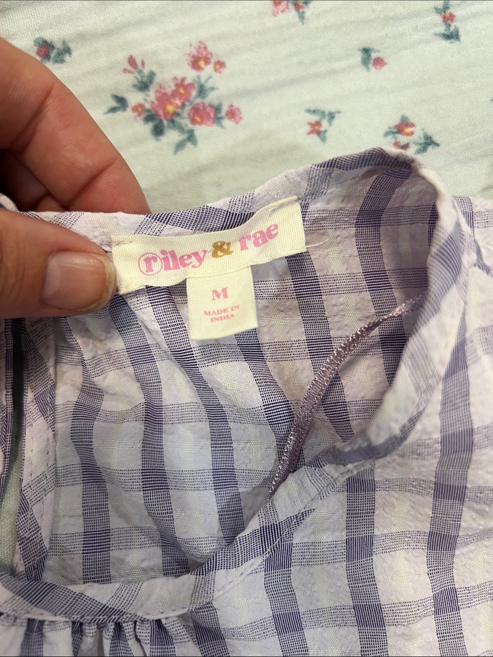 Riley & Rae Lavender Plaid Ruffle Sleeve Top - Picture 3 of 4